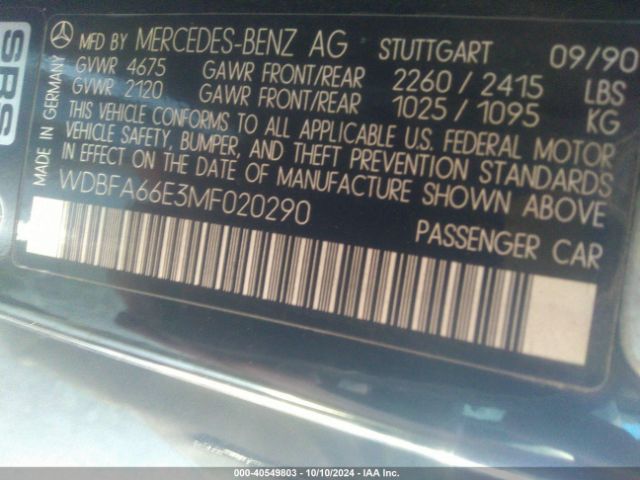 1991 MERCEDES-BENZ 500 WDBFA66E3MF020290 Photo 8