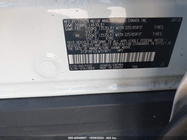 Toyota Rav4 Xle 2020 2T3P1RFV2LW131871 Image 9