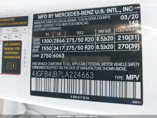 Mercedes-Benz GLE 350 2020 4JGFB4JB7LA224663 Image 9