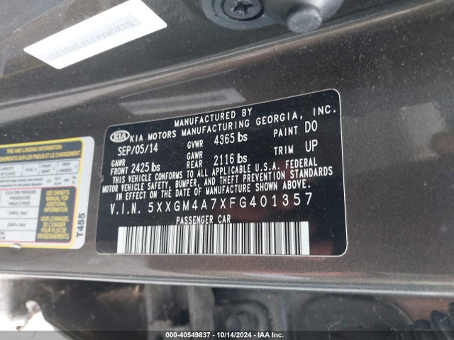 KIA Optima Lx 2015 5XXGM4A7XFG401357 Image 9