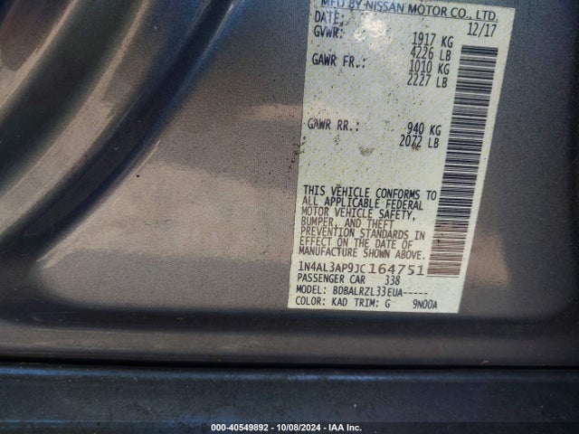 Nissan Altima 2.5 Sl 2018 1N4AL3AP9JC164751 Image 9