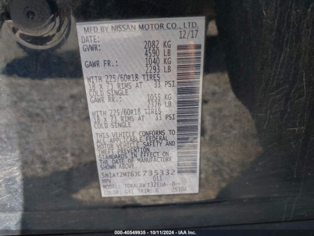 5N1AT2MT6JC735332 Nissan Rogue Sl