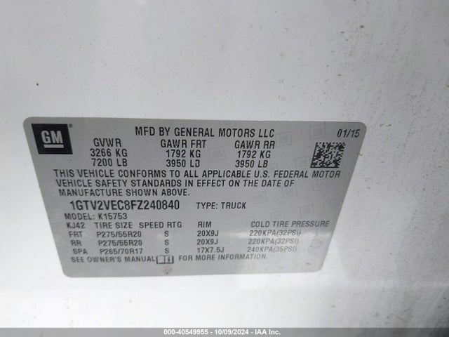 GMC Sierra 1500 Slt 2015 1GTV2VEC8FZ240840 Image 9