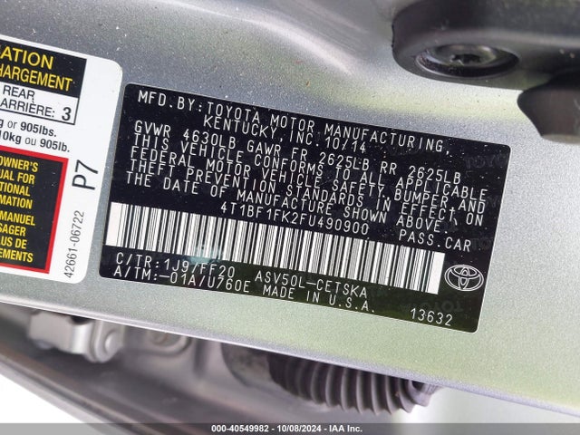 Toyota CAMRY SE 2015 4T1BF1FK2FU490900 Image 9