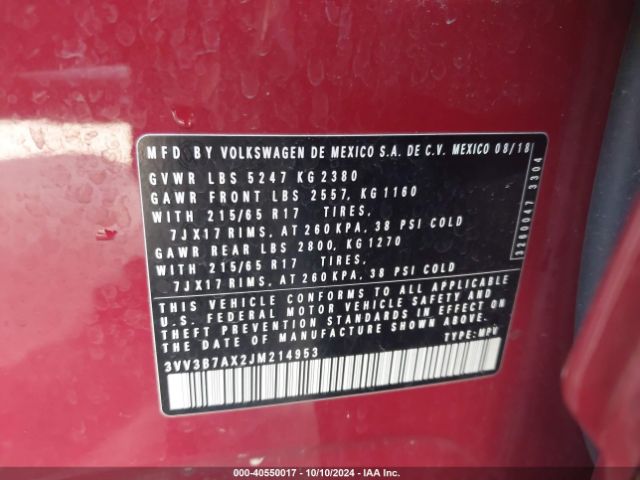 3VV3B7AX2JM214953 Volkswagen Tiguan 2.0t Se/2.0t Sel