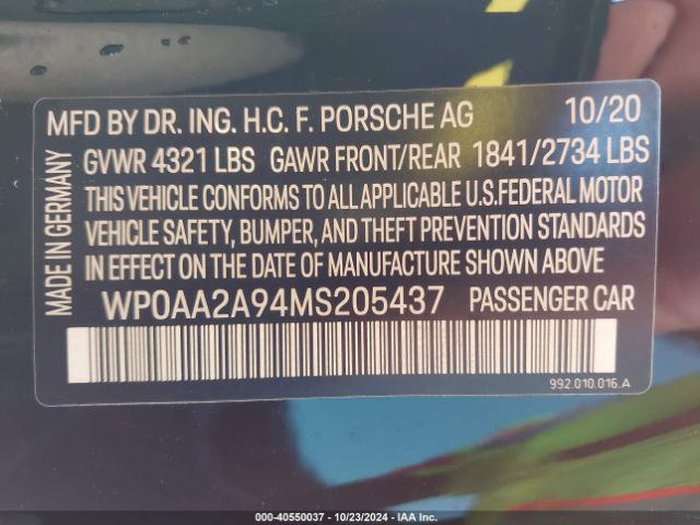 WP0AA2A94MS205437 Porsche 911 CARRERA