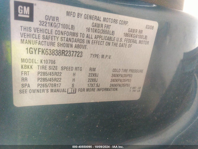 2008 CADILLAC ESCALADE 1GYFK63838R237723 Photo 8
