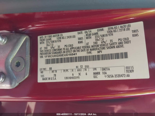 Ford ESCAPE SE 2014 1FMCU0GX6EUD16941 Image 9