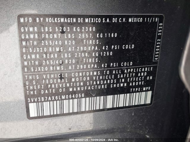 3VV3B7AX6LM064056 Volkswagen Tiguan 2.0t Se/2.0t Se R-line Black/2.0t Sel