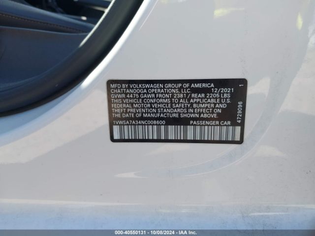 1VWSA7A34NC008600 Volkswagen Passat 2.0t Se