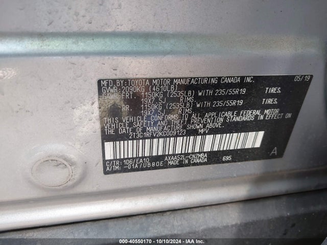 Toyota Rav4 Xle Premium 2019 2T3C1RFV2KC009123 Image 9
