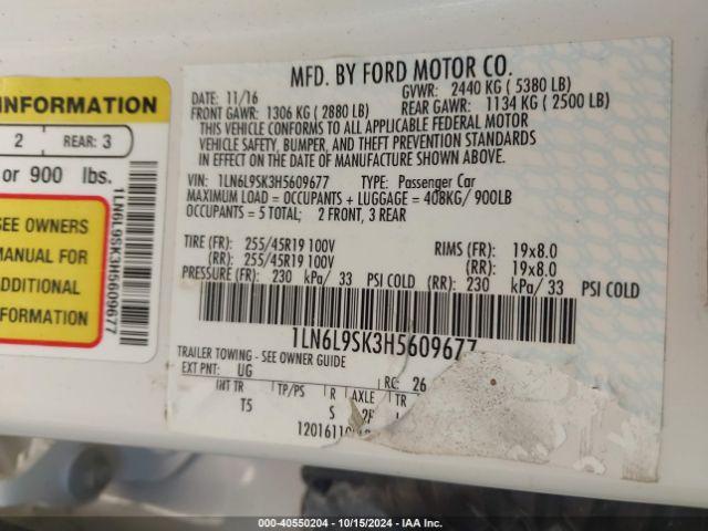 1LN6L9SK3H5609677 Lincoln Continental Select