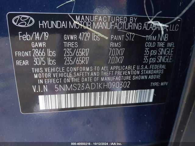 Hyundai Santa Fe Se 2019 5NMS23AD1KH090302 Image 9