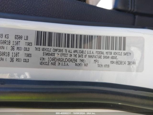 1C4RDHAG0JC434294 Dodge Durango Sxt Rwd