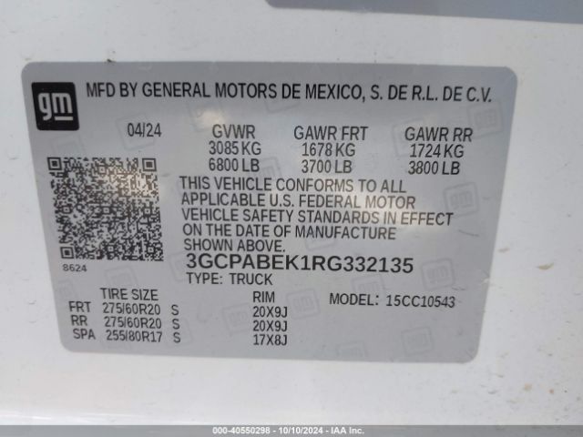 3GCPABEK1RG332135 Chevrolet Silverado 1500 2wd  Short Bed Custom