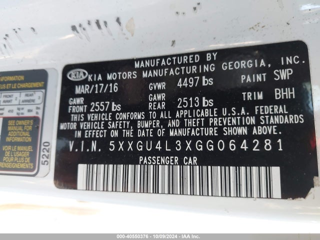 KIA OPTIMA EX 2016 5XXGU4L3XGG064281 Image 9