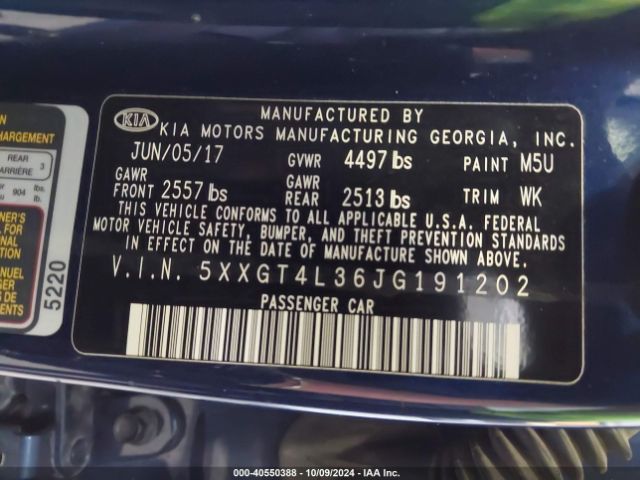 5XXGT4L36JG191202 KIA Optima S