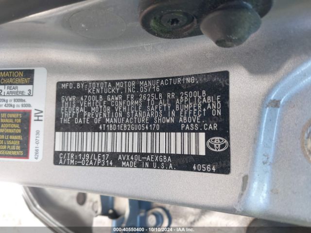 4T1BD1EB2GU054170 Toyota Avalon Hybrid Xle Premium