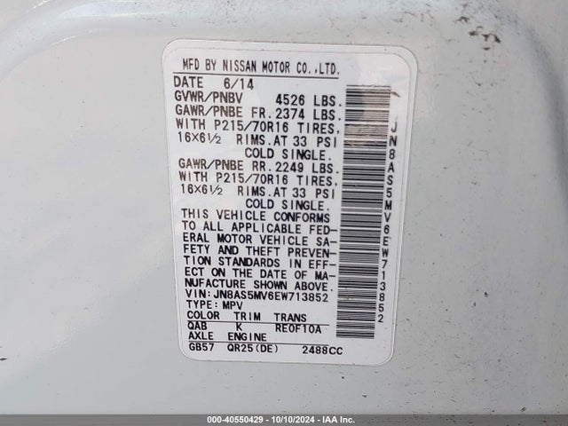 Nissan Rogue Select S 2014 JN8AS5MV6EW713852 Image 9
