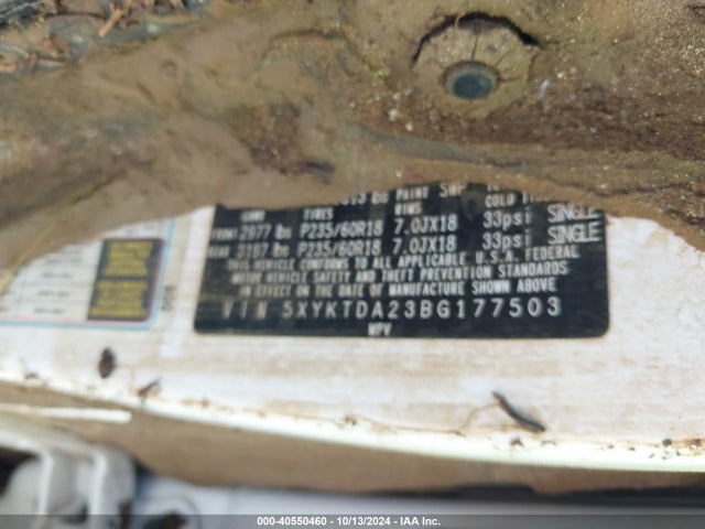 40550460 :رقم المزاد ، 5XYKTDA23BG177503 vin ، 2011 Kia Sorento Lx مزاد بيع