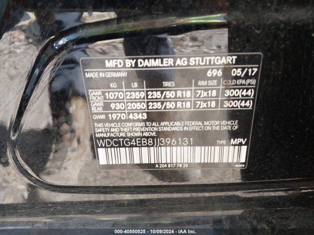 WDCTG4EB8JJ396131 Mercedes-Benz GLA 250