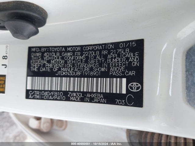 Toyota Prius Two 2015 JTDKN3DU8F1918901 Image 9