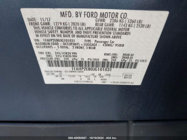 1FAHP2E80JG101031 Ford TAURUS SEL