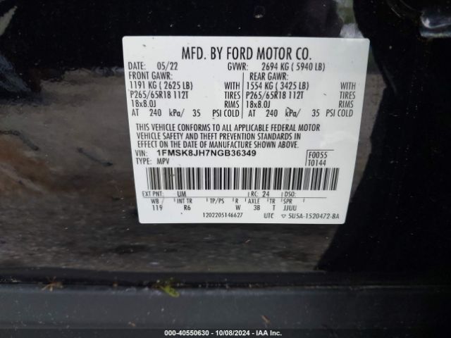 1FMSK8JH7NGB36349 Ford Explorer Timberline
