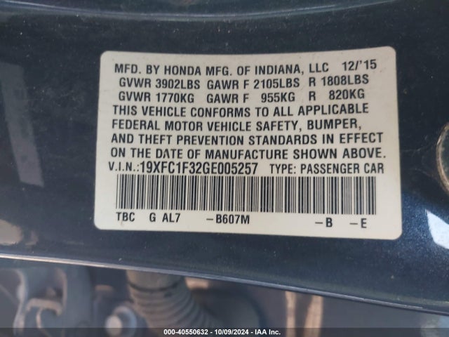 Honda Civic Ex-t 2016 19XFC1F32GE005257 Image 9