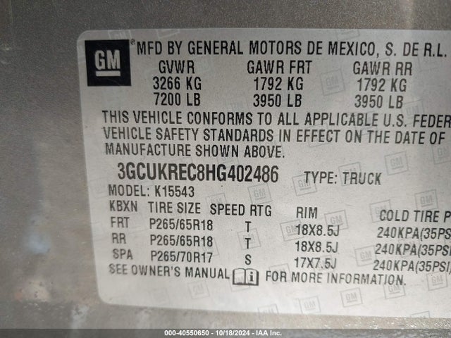 Chevrolet Silverado 1500 2lt 2017 3GCUKREC8HG402486 Image 9