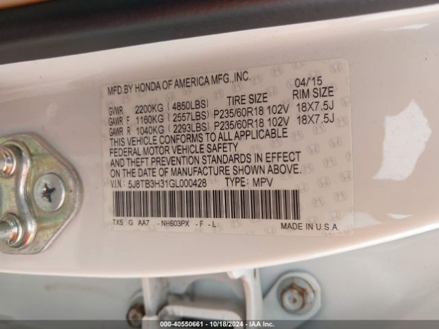 5J8TB3H31GL000428 Acura Rdx Acurawatch Plus Pkg