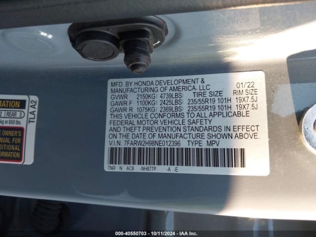 7FARW2H98NE012396 Honda Cr-v Awd Touring