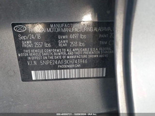 Hyundai SONATA SE 2019 5NPE24AF3KH743946 Image 9