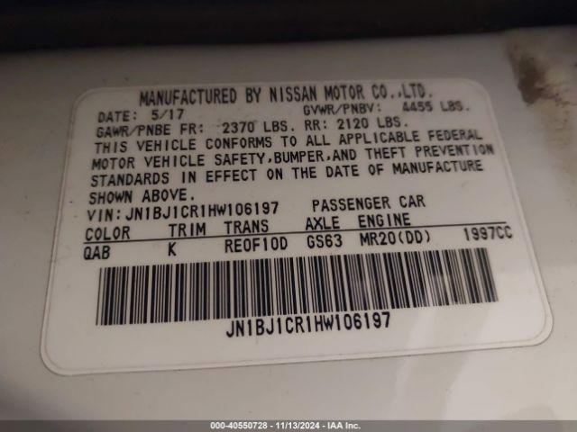 JN1BJ1CR1HW106197 Nissan Rogue Sport Sv