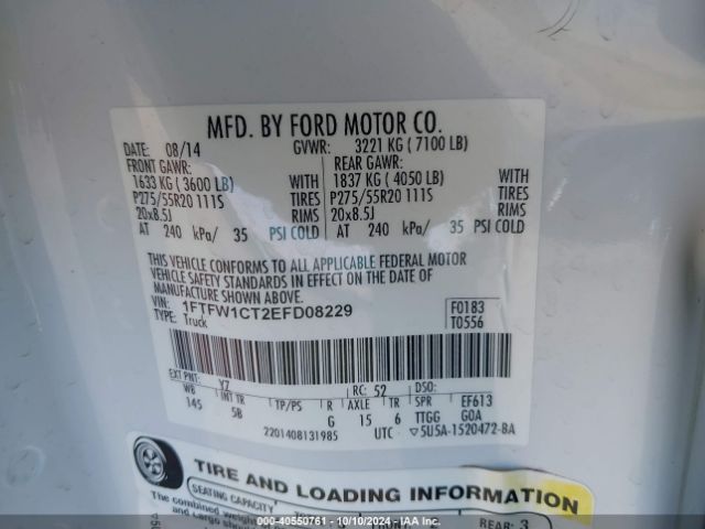 1FTFW1CT2EFD08229 Ford F-150 FX2