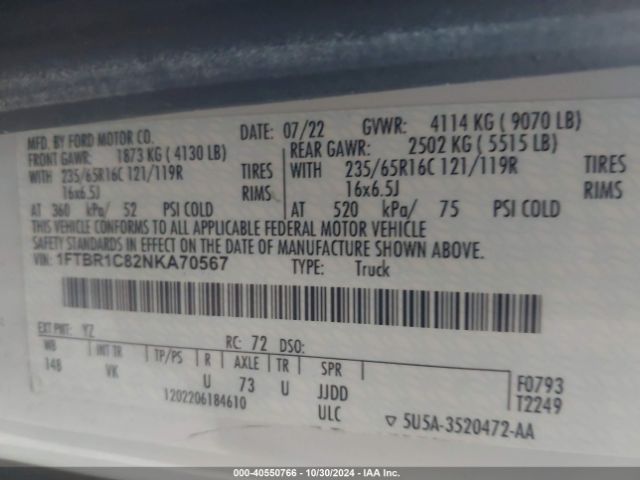 1FTBR1C82NKA70567 Ford Transit-250 Cargo Van