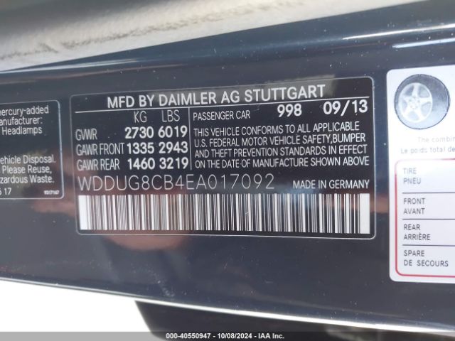 WDDUG8CB4EA017092 Mercedes-Benz S 550
