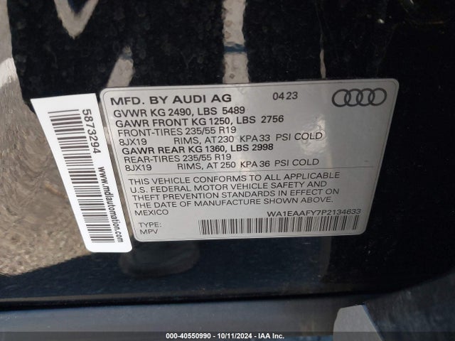 WA1EAAFY7P2134633 Audi Q5 Premium Plus 45 Tfsi S Line Quattro