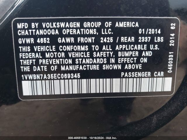 1VWBN7A35EC069345 Volkswagen Passat 2.0l Tdi Se