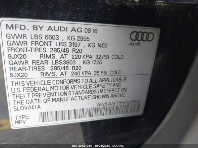 WA1LAAF79HD025935 Audi Q7 3.0t Premium