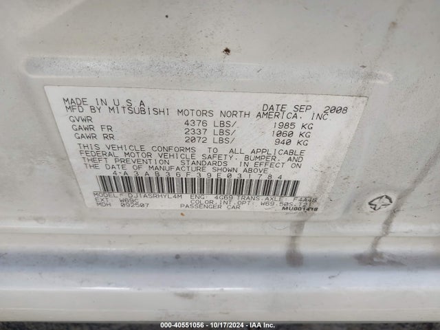 2009 MITSUBISHI GALANT 4A3AB36F39E031784 Photo 8