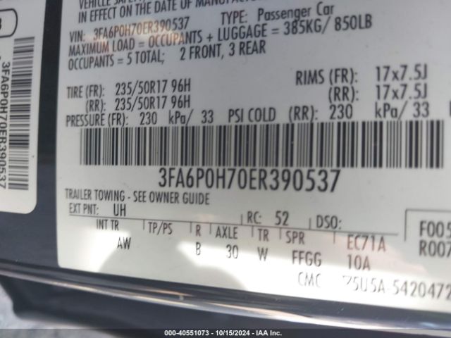 3FA6P0H70ER390537 Ford FUSION SE