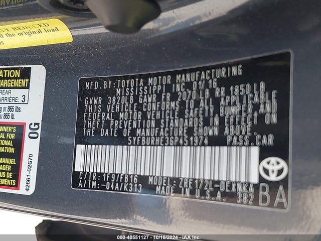 Toyota COROLLA LE 2016 5YFBURHE3GP451974 Image 9