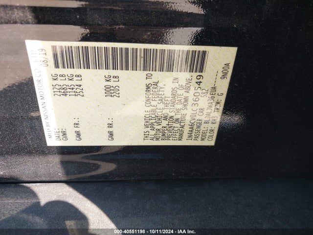 Nissan Maxima Sv Xtronic Cvt 2020 1N4AA6CV0LC360549 Image 9