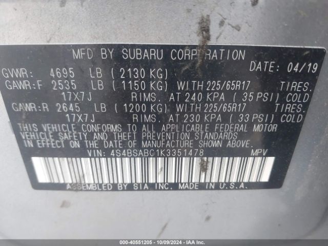 4S4BSABC1K3351478 Subaru Outback 2.5i