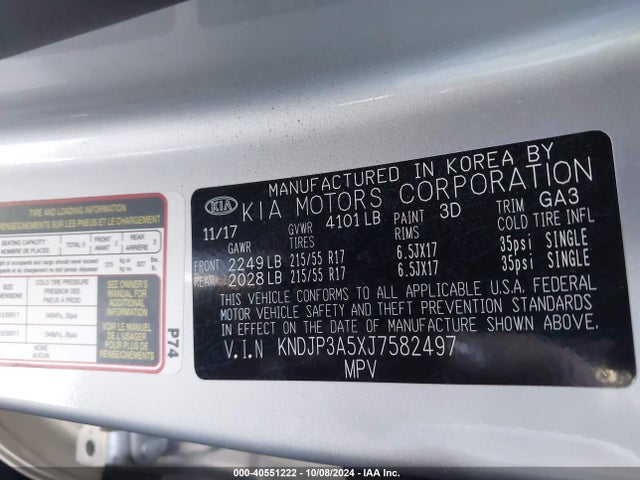 KIA SOUL + 2018 KNDJP3A5XJ7582497 Image 9