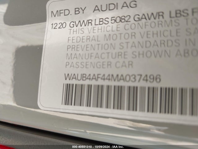 WAUB4AF44MA037496 Audi S4 Premium Plus Tfsi Quattro Tiptronic