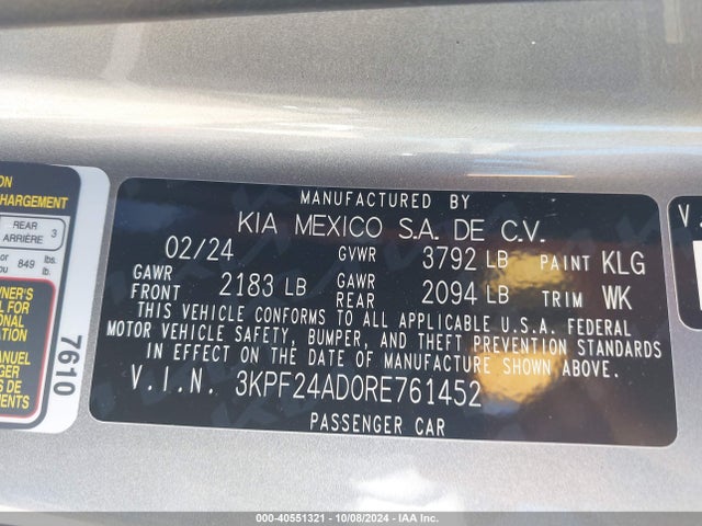KIA Forte Lxs 2024 3KPF24AD0RE761452 Image 9