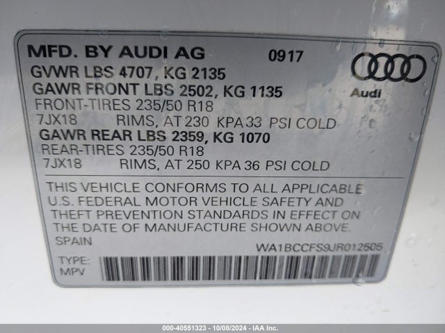 WA1BCCFS9JR012505 Audi Q3 2.0t Premium/2.0t Sport Premium