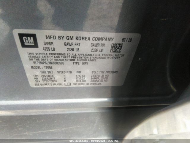 KL79MPSLXMB005595 Chevrolet Trailblazer Fwd Lt